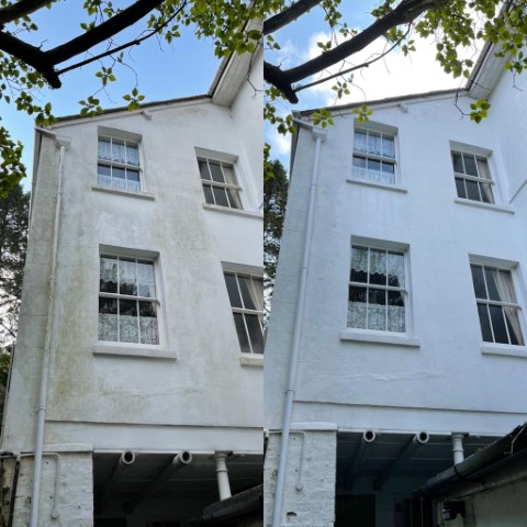 Exterior, before and after